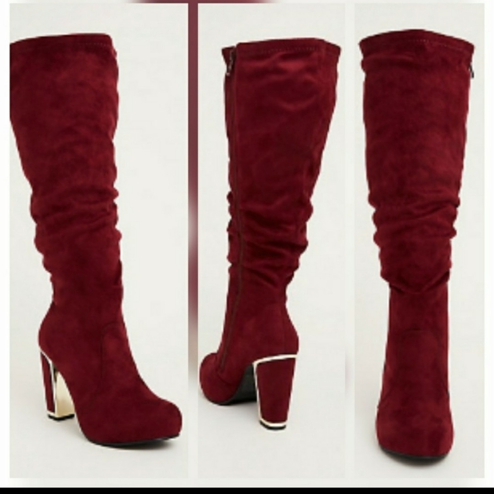 Torrid Metal Heel Wine Slouch Sock Boots WIDE Calf